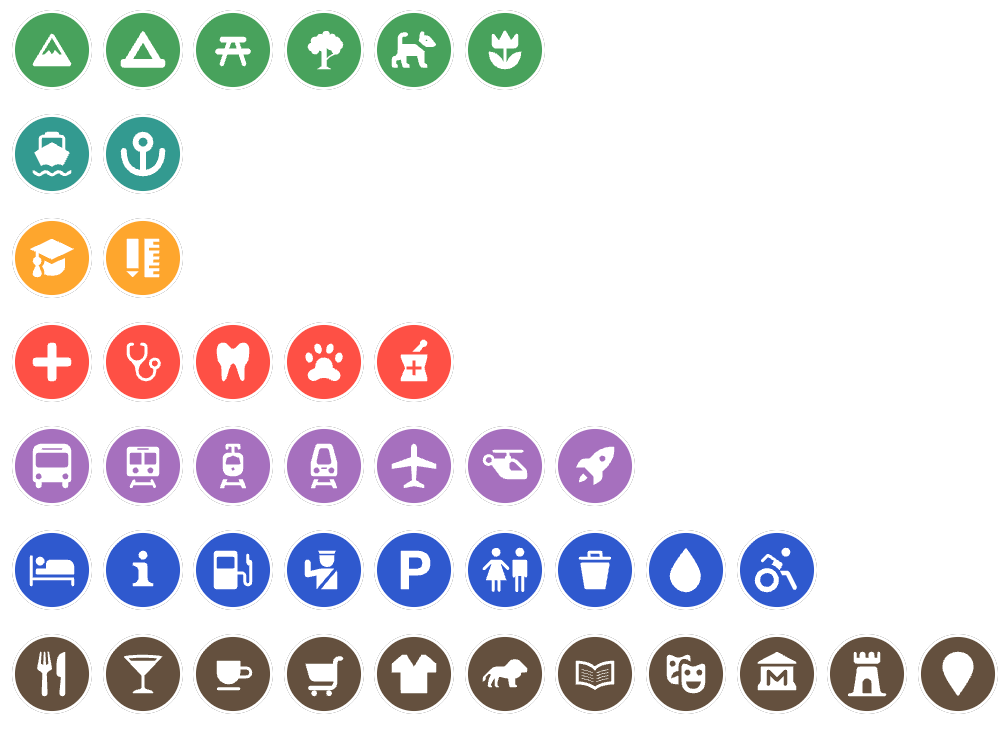 POI Icons from Mapbox coloured according to the paragraph above